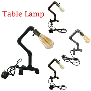 Retro Water Pipe Reading Desk Lamp Plug In Industrial Steampunk E27 Table Lights - Picture 1 of 31