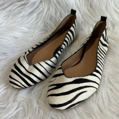 Piatti balletto in pelle stampa zebra Ugg Lynley nero avorio taglia 7 5