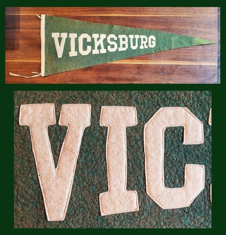 VINTAGE 1920s Vicksburg Mississippi Pennant! SEWN LETTERS! WOW! Cover