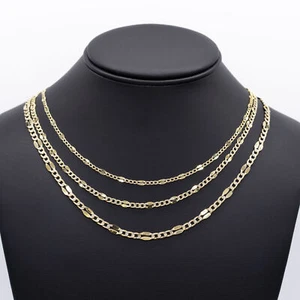 14K Yellow White Gold Diamond-Cut Fancy Figaro Chain Necklace All Sizes - Picture 1 of 9