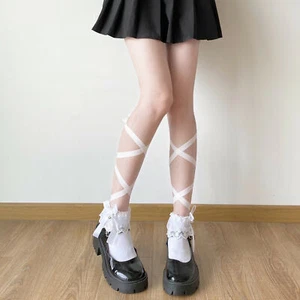 Lolita Calf Socks Girl In The Tube Jk Uniform Straps Cotton Socks Lace Socks - Picture 1 of 14