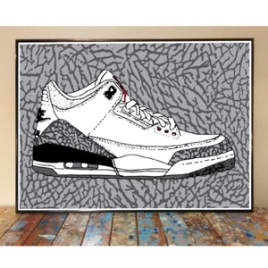 AIR JORDAN 3 88 WHITE CEMENT OG MICHAEL CHICAGO BULLS NBA SNEAKER ART PRINT - Picture 1 of 1