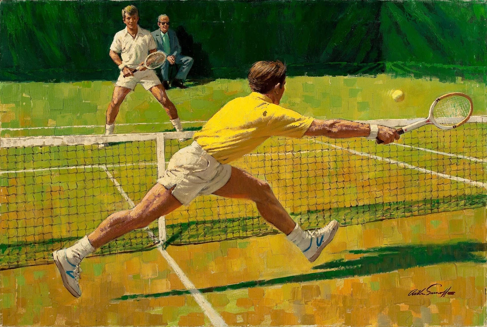 Arthur Sarnoff - Stretching Out, Tennis Match 1960s Signed - 17" x 22" Art Print - Image 1 of 1