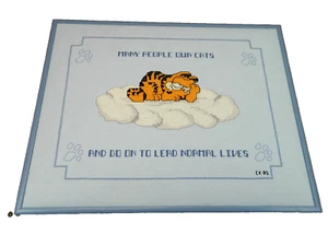 Garfield Framed Cross Stitch Picture Many People Own Cats and Go On Vintage 1985 - Picture 1 of 13