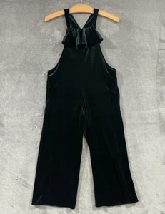 Mabel + Honey Girls Velvet Velour Ruffle Jumpsuit Forest Green Overall Sz 7 - Picture 1 of 10