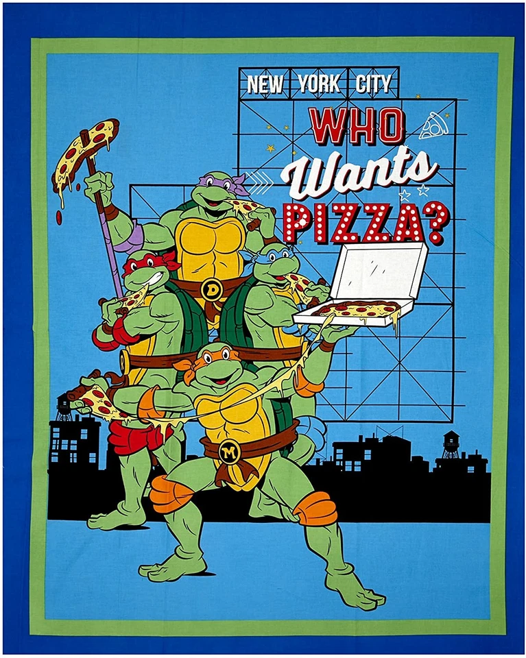 Nickelodeon Teenage Mutant Ninja Turtles Retro Who Wants Pizza? Cotton Panel - Image 1 of 1