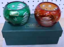 Rare Marquis by Waterford Crystal Christmas Tree Votives Pair in Box Red & Green