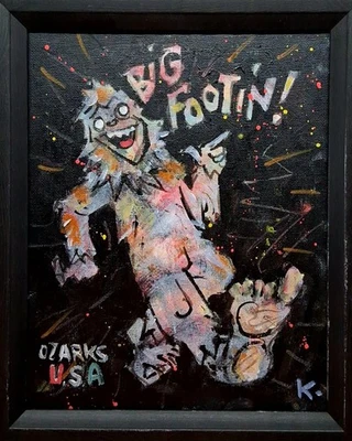 Bigfoot Americana Painting Outsider Graffiti Folk Art 8x10 Ozarks Ark Canvas - Image 1 of 4