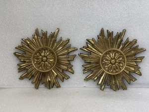 Rare 2 Vintage Mid Century Hollywood Regency Brass Sunburst Cabinet Knobs Pulls - Picture 1 of 23