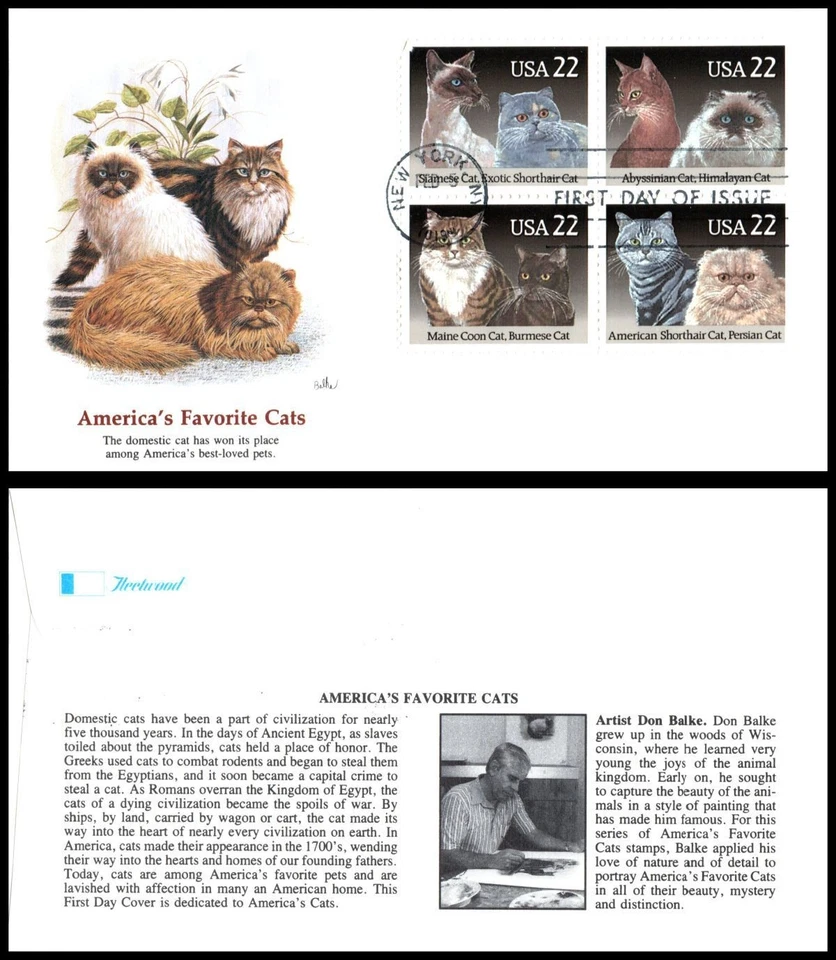 1988 Cats Sc 2375a FDC Fleetwood domestic feline Siamese Persian Maine Coon - Image 1 of 1