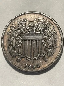 1864 Two Cent Piece - Large Motto - Choice AU Details. (lot 70) - Picture 1 of 2