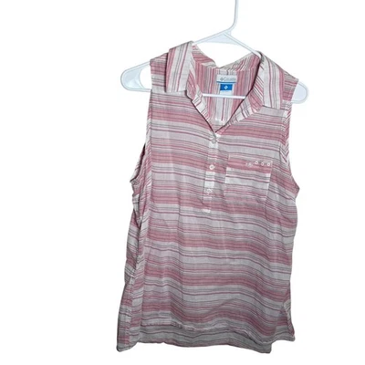 Camiseta sin mangas Columbia para mujer XL rosa a rayas cuello sin mangas bolsillo informal Foto 1 de 4
