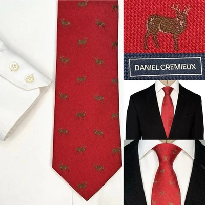 Corbata de seda Daniel Cremieux cuello de ciervo para hombre 3,5/8X60 rojo marrón vacaciones de Navidad EE. UU. Foto 1 de 4