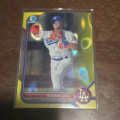 2022 Bowman Draft Yellow Lava Refractor /75 Wilman Diaz #BDC-167 LA Dodgers SP - Image 1 of 3