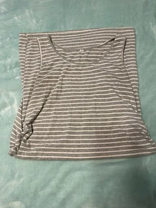 Gray & White Striped Stretchy Maternity Dress W Shirred Sides Size Medium - Picture 1 of 2