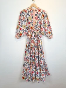 Boden Dress Size 10 P Ava Tiered Maxi Floral Geometric Belted Long Boho Balloon - Picture 1 of 10