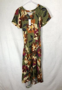 Velvet Dress Womens XS Green Floral Francine Hydrangea Midi Tie Waist Made USA - Picture 1 of 10