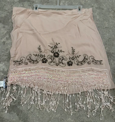 Cachecol Sue Wong seda vestido xale bebê rosa prata miçangas transparentes lantejoulas longo grande 20B - Imagem 1 de 4