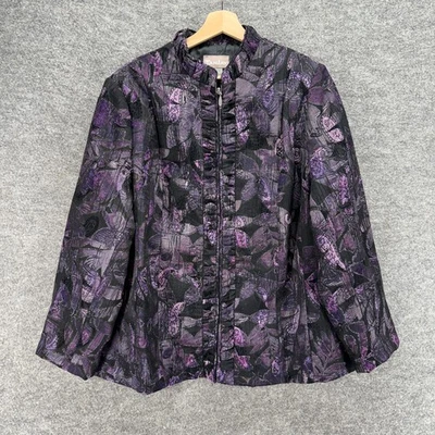 Chaqueta TanJay Mujer 18 Plus Púrpura Floral Cremallera Completa Manga Larga Forrada Cuello Redondo Foto 1 de 4