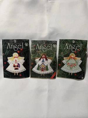 ANGEL CROSS STITCH Clothespin Christmas Ornament Kits Lot 3 , Santa Church Roses - Image 1 of 2