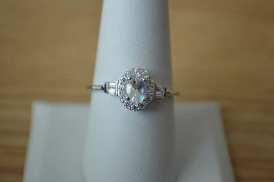 0.65ct Faceted Malagsy Moonstone / Moissanite Ring Rhodium over Fine Silver Sz 9 - Image 1 of 4