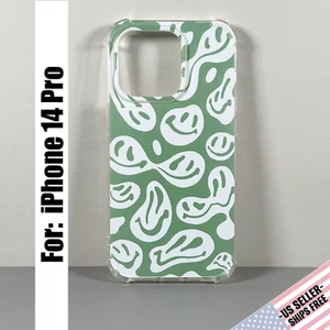 Case for iPhone 14 Pro - Green Abstract Smiley Face Pattern | Slim & Flexible - Picture 1 of 14