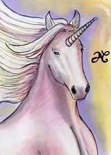 Original ACEO Sketch Card Drawing Fantasy White Unicorn Horse Run Dream ART
