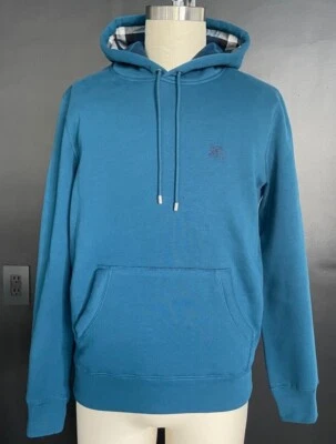 BURBERRY CLAREDON  BLUE COTTON Men's NOVA CHECK HOOD PULLOVER HOODI Size S - Image 1 of 4