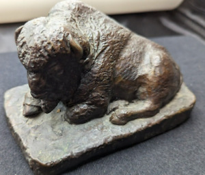 Older Vintage Bronze American Buffalo Statue Paper Weight Signed Becklord