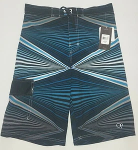 Op Flex 4 way Stretch Teen Boys Boarshorts Blue/Grey Stripes Size 18, 30"×22" - Picture 1 of 9