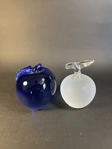 2 Glass Apple Paperweights Frosted Hallmark & Unmarked Blue ~3.5” - Picture 1 of 19