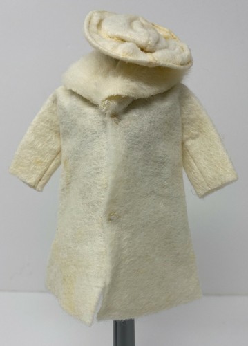 OFF WHITE Giacca cappotto bambola bianco sporco vintage anni 50 e cappello abbinato lungo 5 1 4"