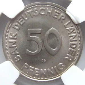Coin 50 Pfennig 1950 G Bank of German Countries IN Uncirculated NGC MS65 - Picture 1 of 4
