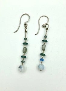 Hermosos pendientes colgantes de plata de ley 925 - cuentas de vidrio largas - Imagen 1 de 5