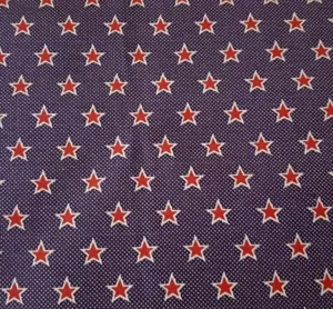 25" Stars Print Fabric Traditions Red Stars on White Navy Polka Dots - Picture 1 of 3