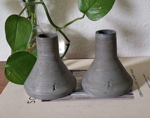 L'Impatience Pottery Studio Ceramic Stoneware Pillar Candle Holders Set 2 Gray - Picture 1 of 6