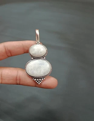 Handmade Rainbow Moonstone Gem Pendant Sterling Silver Pendant Gift for Her - Image 1 of 4