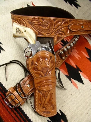 357 Ruger Colt Uberti Western Fast Draw Sixgun Pistola Cuero Pistola Funda Cinturón Foto 1 de 4