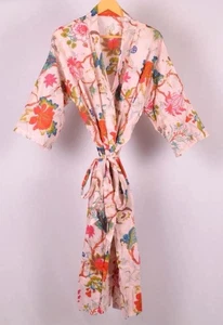 Indian Printed Cotton Kimono Nightwear Robe Women Dress Gown Floral Boho - Picture 1 of 4