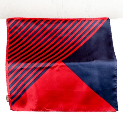Vtg Hudsons Crimson Red Navy Blue 100% Silk 18x19 Pocket Square Rolled Hem Italy - Image 1 of 4