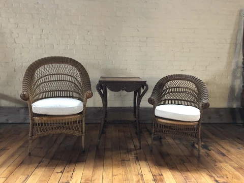 Antique Rattan 3 Piece Set Wakefield Rattan Co Partial Label Cover