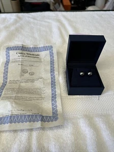 Tahitian Cultured Pearl Earrings 9.00mm- 14k White Gold Studs Costco - Picture 1 of 13