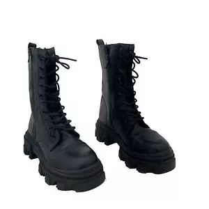 Dream Pairs Black Leather Combat Boots Women Size 5.5 Preowned - Picture 1 of 6