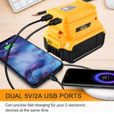 AUTOJARE Dual USB Power Source Li-ion Battery Charger Adapter DCB090 for Dewalt w/ LED