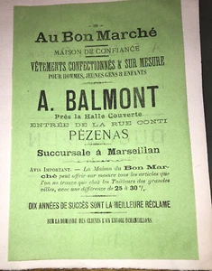 PUBLICITÉ POUR LA MAISON BALMON, PÉZENAS (VÊTEMENTS).VERS 1900 - Foto 1 di 1