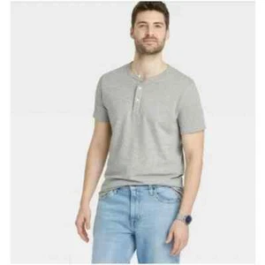 Camisa Goodfellow Para Hombres Pequeña Henley Calce Regular Manga Corta Gris Sólida Nueva - Imagen 1 de 10