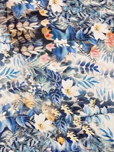 1.9M Blue Floral Summery Placement Print Crepe Chiffon Dressmaking Fabric - Picture 1 of 7