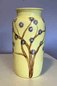 Hand painted Vase Floral Pottery Yellow With Brown & Purple 9” Tall - Picture 1 of 10
