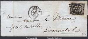 FRANCE CERES 20c N°3 SUR LETTRE GRILLE + CAD TYPE 15 DIEPPE DU 03/06/1850 - Picture 1 of 2