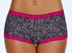 MAIDENFORM Fabulous Fit Classic Micro Lace Dot Black Pink Boyshort Panty Womens - Picture 1 of 9